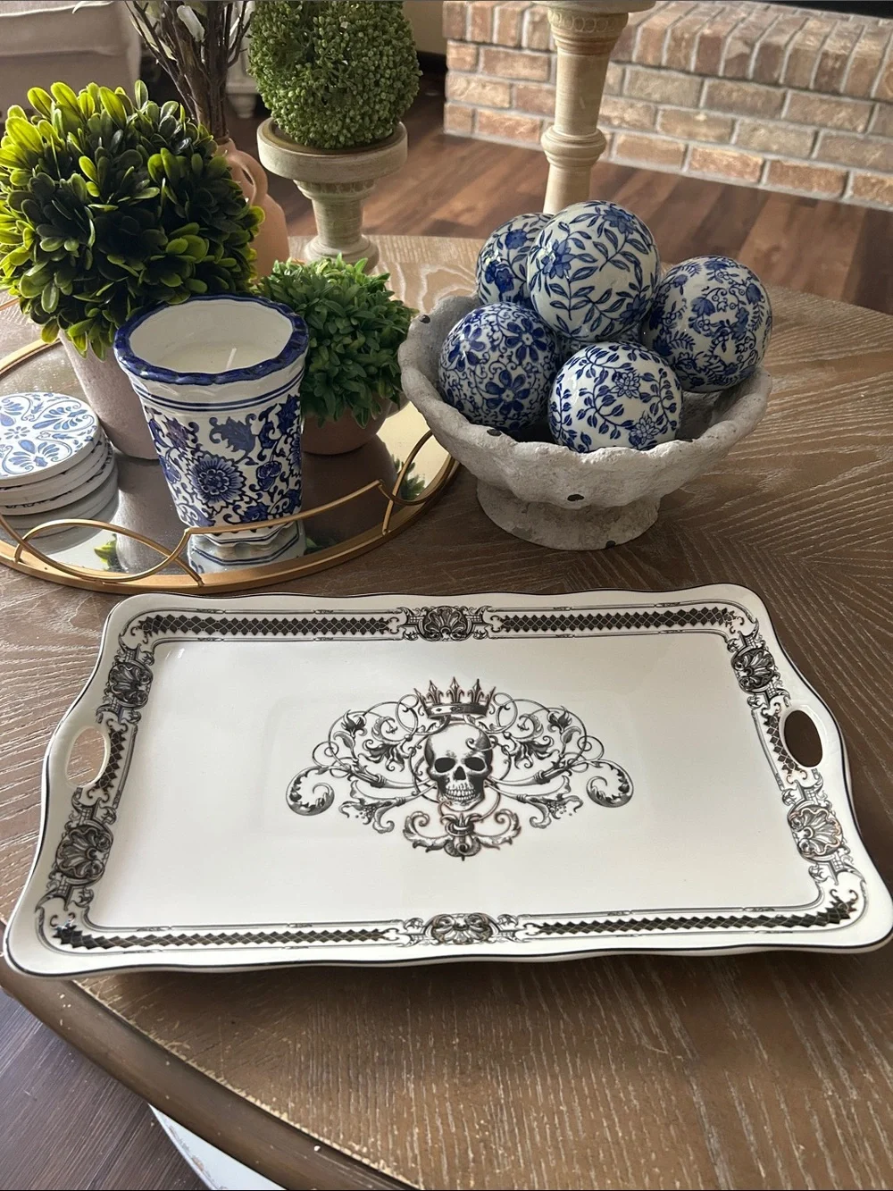 NEW! Vintage Inspired Gothic Royal Skeleton King Skull Porcelain Serving Tray